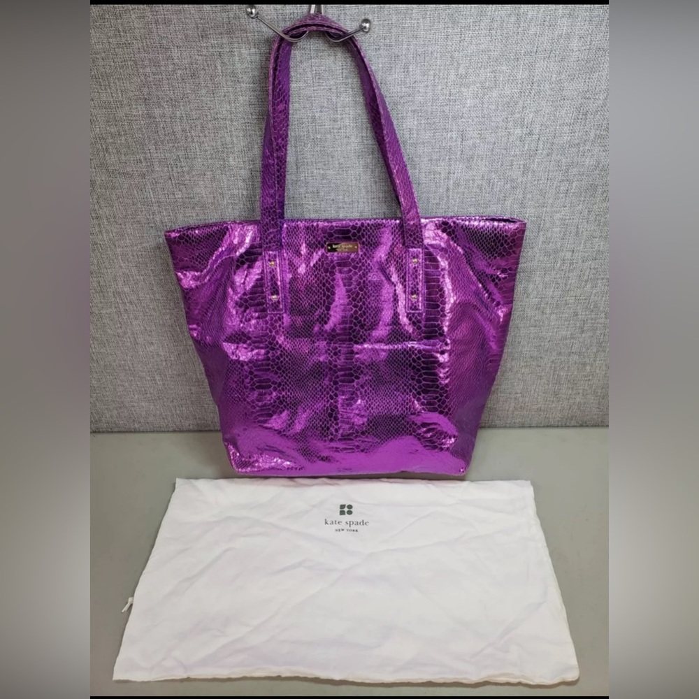 Kate Spade NY Metallic Purple Faux Snake Tote Bag